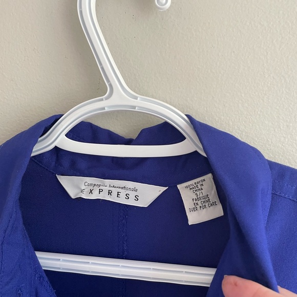 ROYAL BLUE CROPPED WIDE LEG JUMPSUIT PLEATS POCKETS BUTTONS HALF BELT COLLAR - Picture 4 of 11